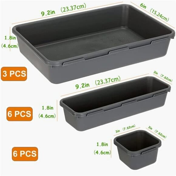 15 pc drawer organizer bins for makeup office kitchen bathroom storage trays - Picture 3 of 8